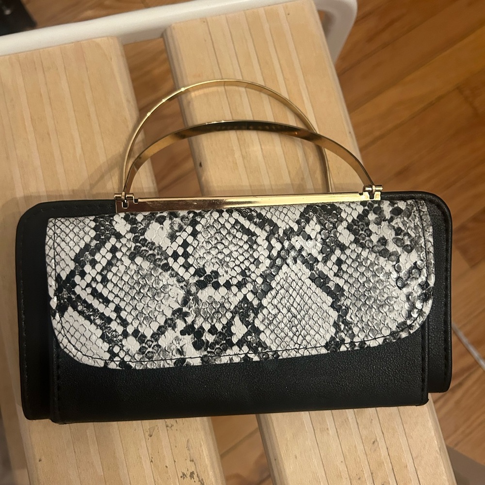 Black and White Snakeskin Clutch